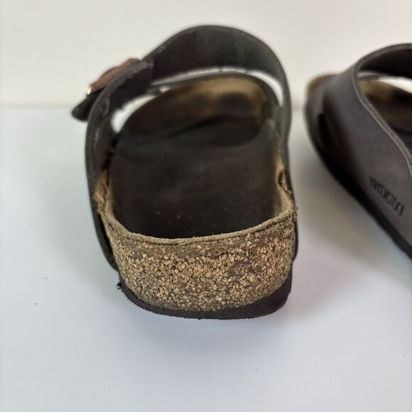 Birkenstock Arizona Sandals Size 39 Regular Brown Leather Soft Footbed Trashed - Picture 10 of 16